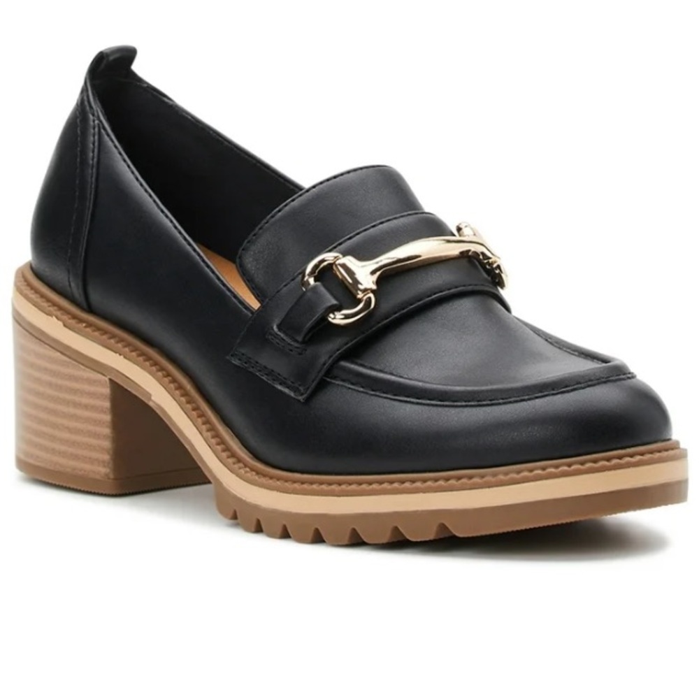 CHUNKY HEEL LOAFERS HORSEBIT DETAIL SIZE 9 BLACK NWT